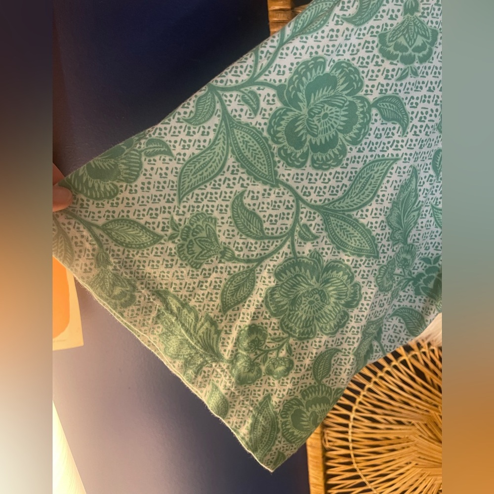 Garnet Hill Womens Asian Wrap Organic Cotton Robe Green Floral Cottagecore M - Picture 5 of 10